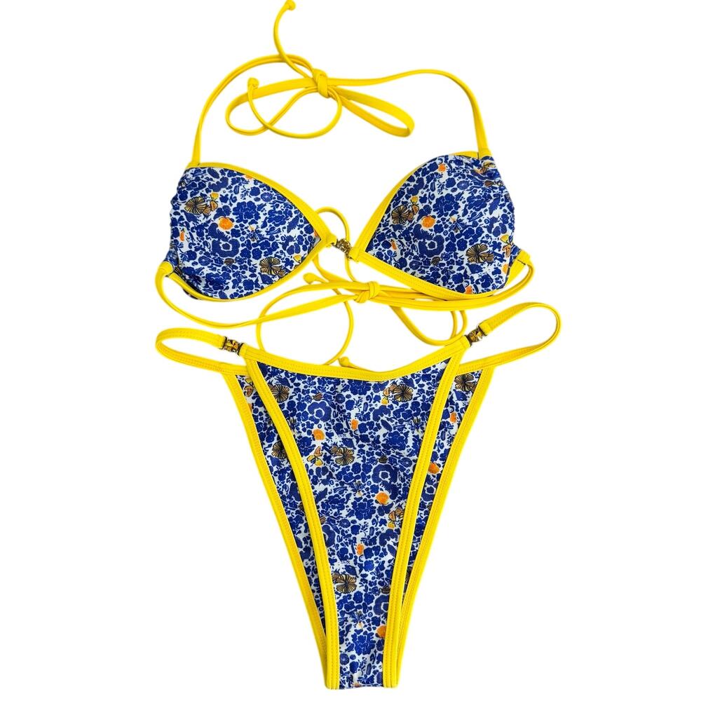 Strawberry Milk Mob Ophelia Bikini Top & Bottom Set Blue Yellow Size Medium